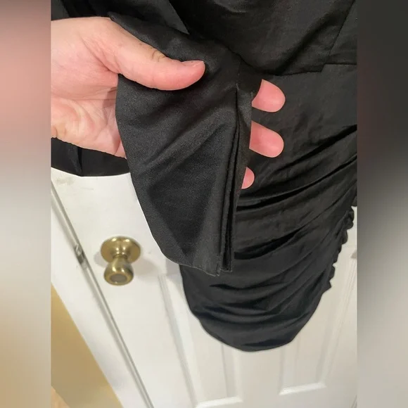 House of CB London Dress Small Giorgiana Ruched Long Sleeve Satin Black Party - Picture 5 of 8